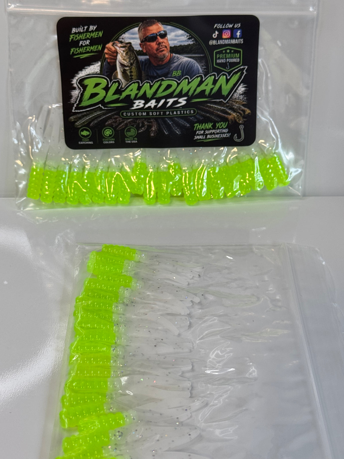 Chartreuse and White with silver flake tail 2” Crappie Slappers