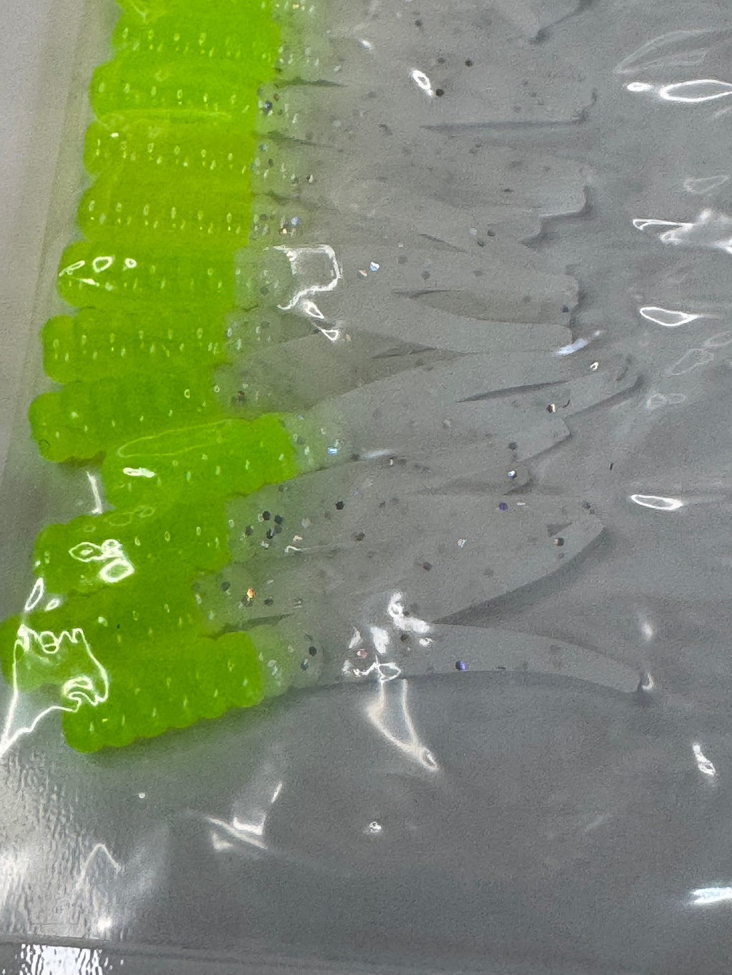 Chartreuse and White with silver flake tail 2” Crappie Slappers