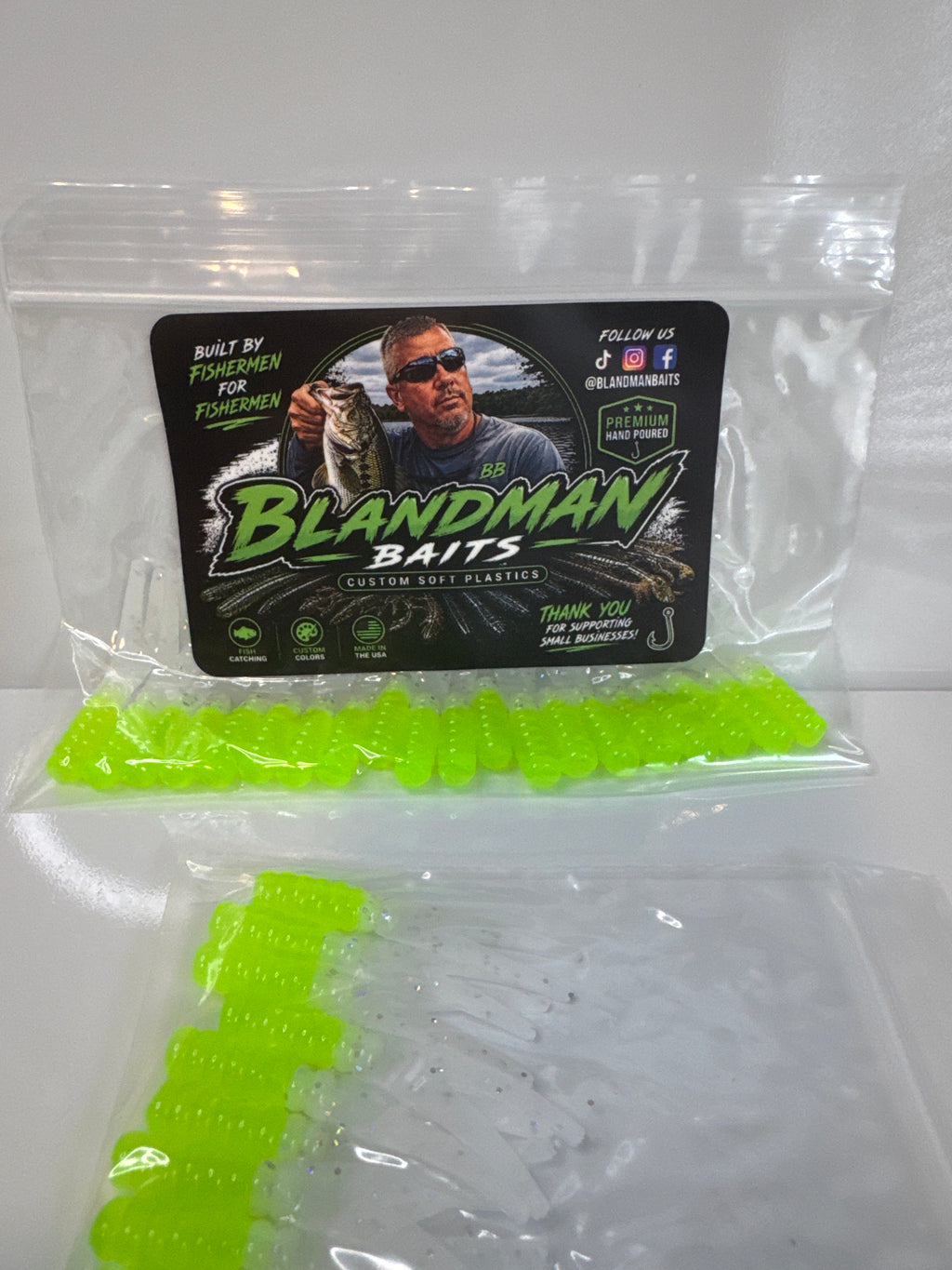 Chartreuse and White with silver flake tail 2” Crappie Slappers